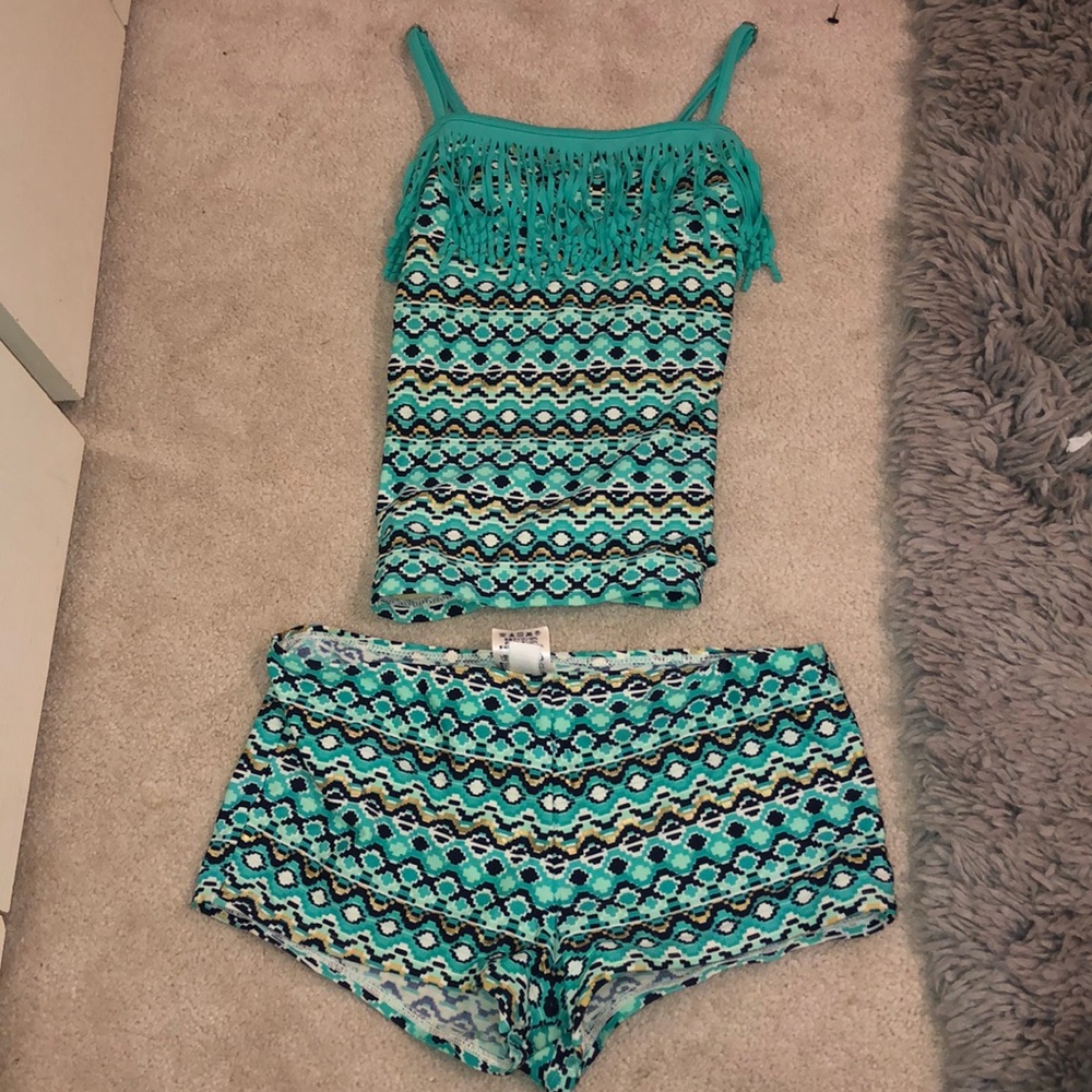 sz 14 lands end turquoise tankini set